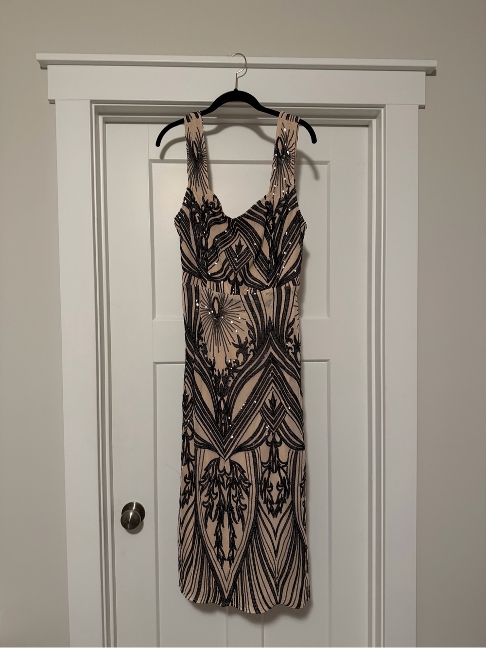 Black Sequin Nude Midi Dress